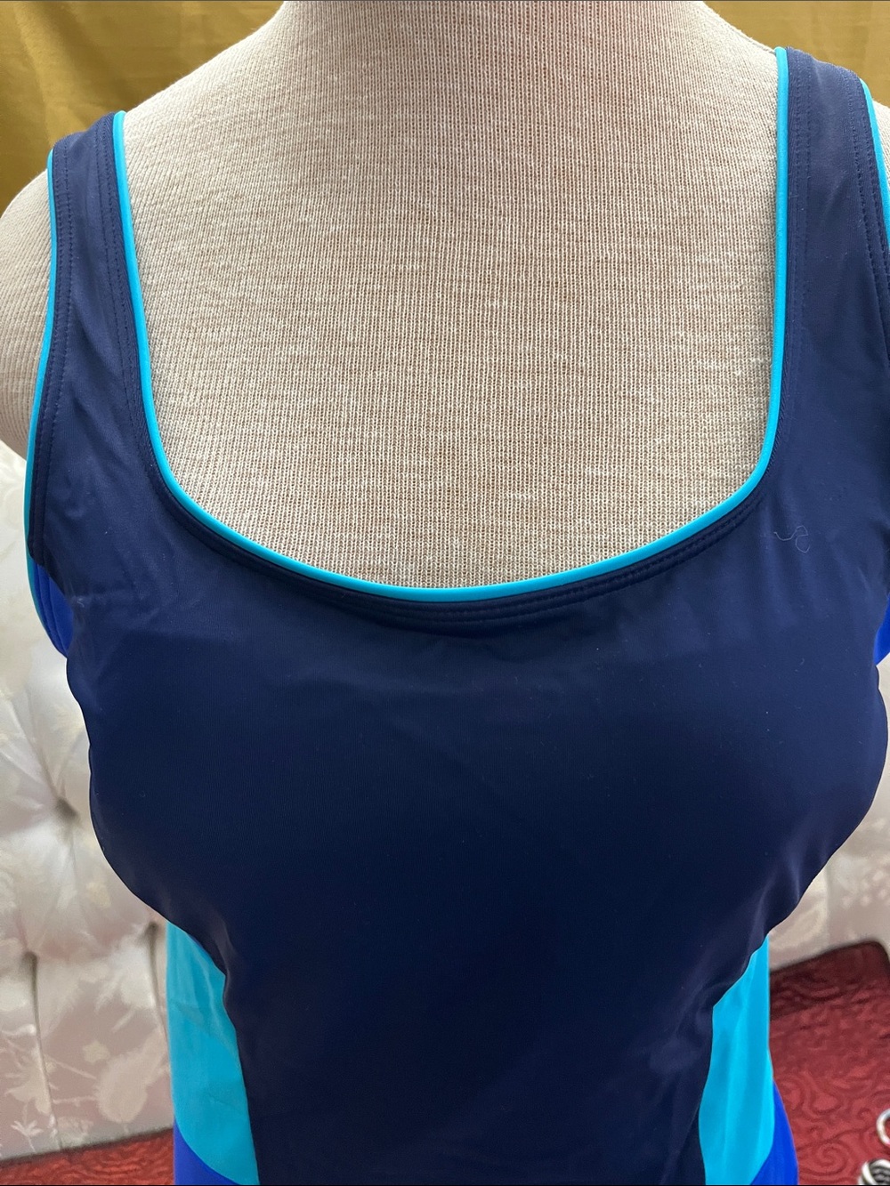 Lands' End Navy with Bright Blue & Aqua Colorblock One-Piece Swimsuit NWOT - Picture 3 of 6